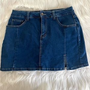 Denim mini skirt with shorts underneath - denim skort with slit
